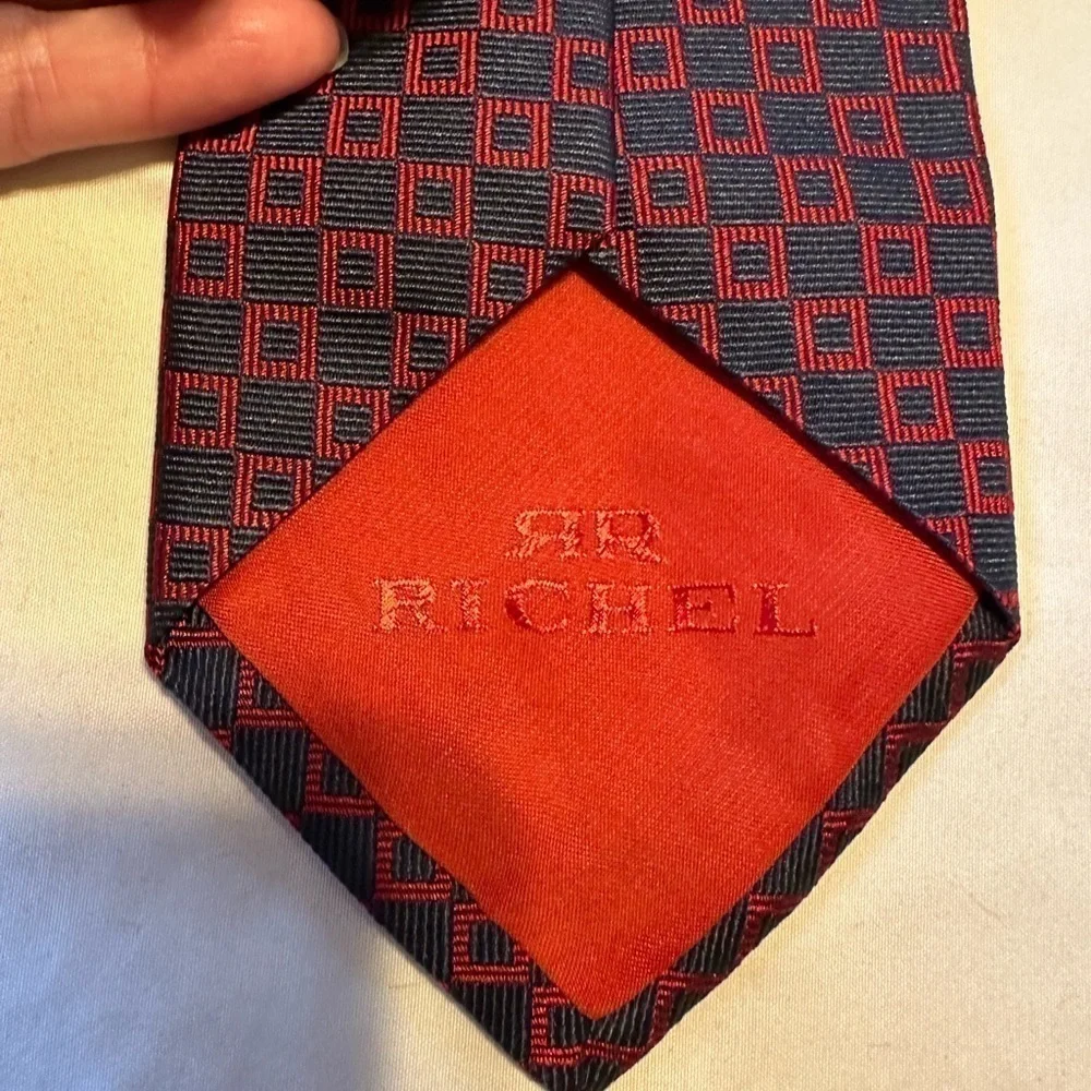 Jack English Richel Repp Tie Navy Red 100% Silk Handmade in Spain 56” x 3.75”